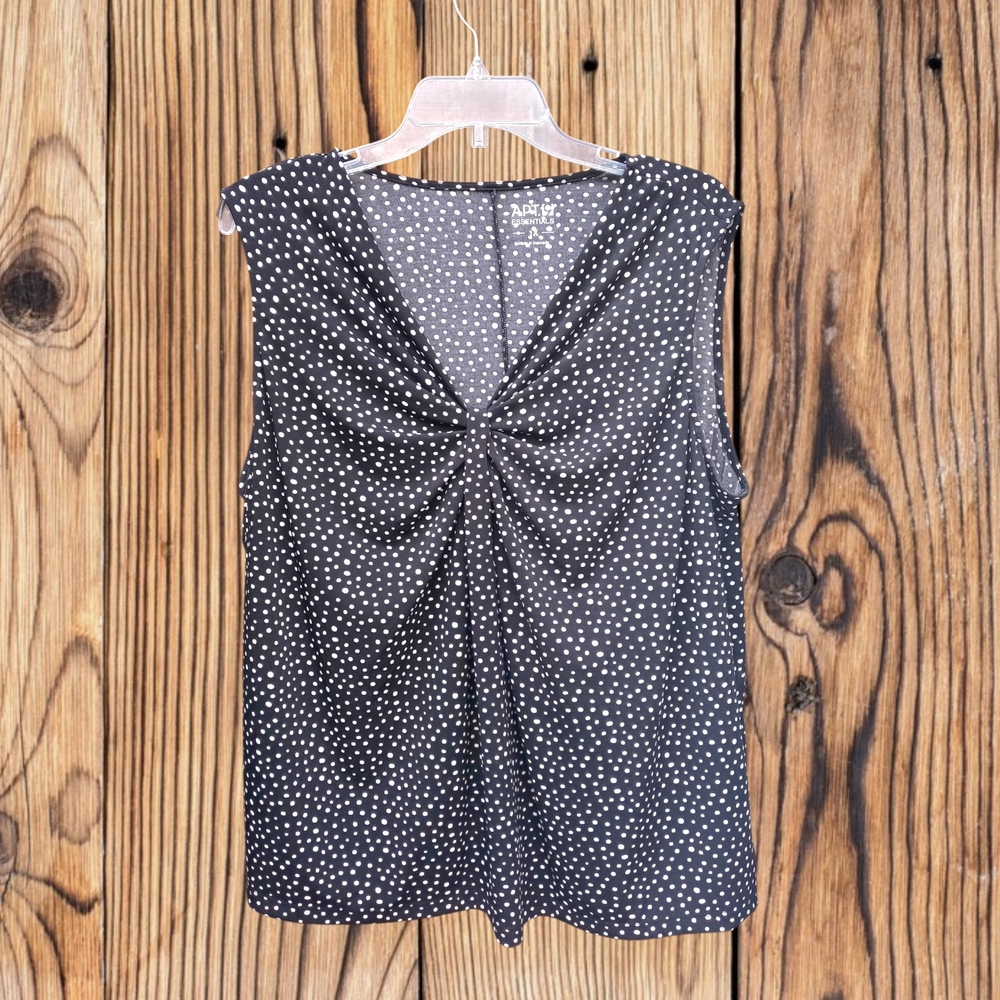 S) Apt 9 Polka Dot Twist Front Blouse Womens Plus Size 1X Sleeveless Top
